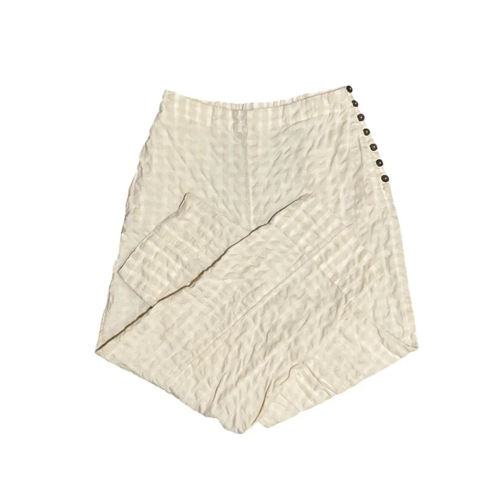 Free People High Rise Crop Pants White Ivory Cotton Crinkle Side Button Women XS